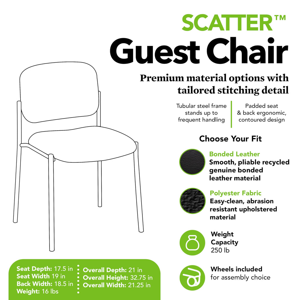 Guest Office Chair, Armless Leather Seating for Waiting Rooms, Lobbies, Conference Areas, and Offices, Stackable Side Chair for Reception and Training Spaces, Black