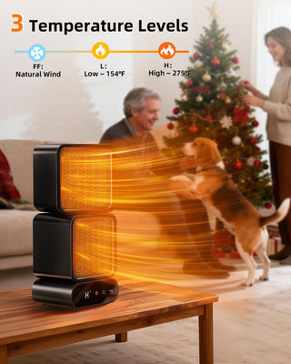 Dual-Head Space Heater with Button & Remote Control, 3 Temperatures & Multi-Angle Adjustable Portable Heater, 5 Timers,1400W Graphene & PTC Ceramic Dual-Core Heating for Office Bedroom Home