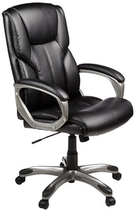 Executive High Back Office Chair, Adjustable Height, Tilt, Swivel, Padded Seat, Bonded Leather, Wheels, Black/Silver