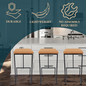 Counter Height Bar Stools, Modern Industrial Backless Counter Stools for Kitchen Island, Dining Counter & Home Bar, Faux Leather Upholstered Seats with Metal Frame, Set of 2, Brown