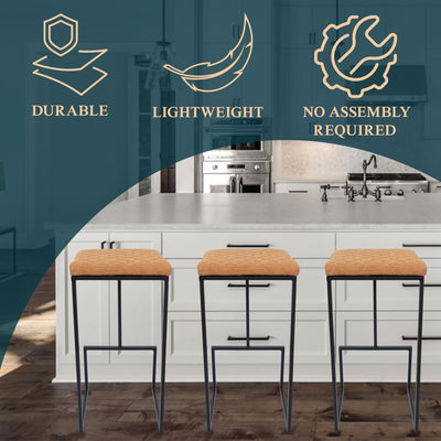 Counter Height Bar Stools, Modern Industrial Backless Counter Stools for Kitchen Island, Dining Counter & Home Bar, Faux Leather Upholstered Seats with Metal Frame, Set of 2, Brown