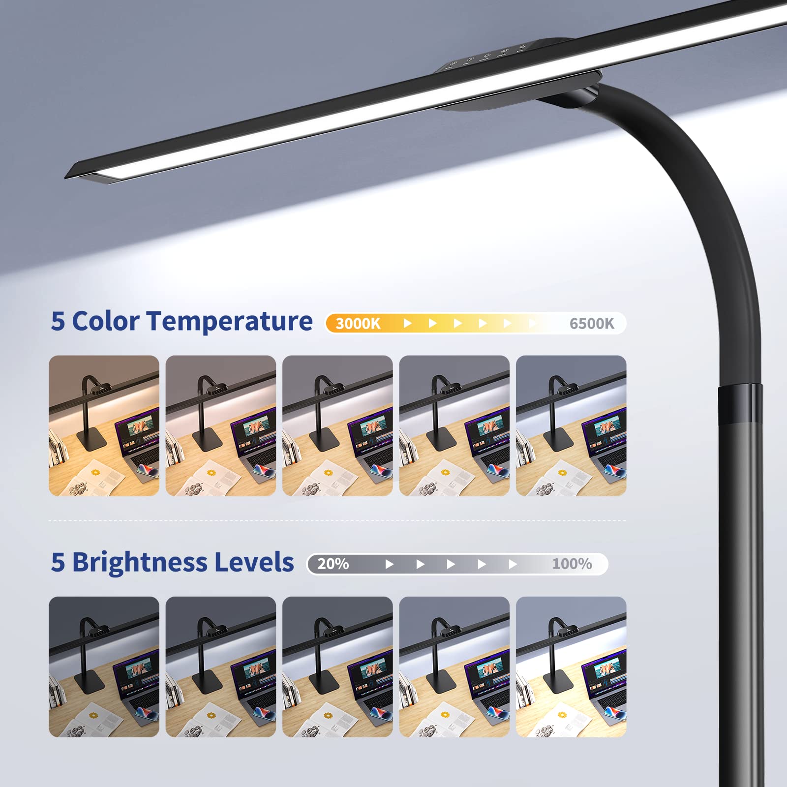 LED Desk Lamp, 24W Architect Desk Lamps with Base 31.5" Wide Home Office Lights 1800LM Extra Bright Table Lighting with Adjustable Lights, 5 Color Modes, Studio Work Lamp for Task, Drafting