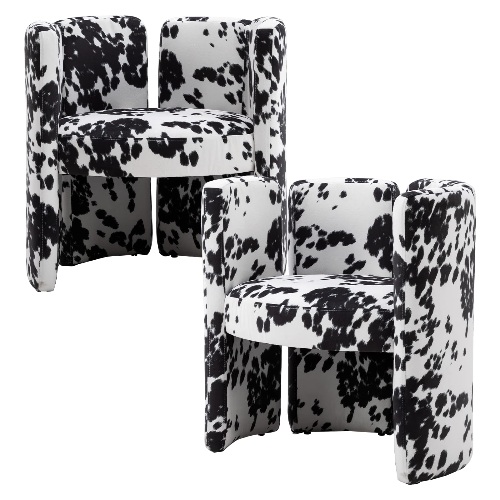 Velvet Accent Chairs Set of 2 Unique Barrel Upholstered Chair with Circular Backrest Modern Design Cute Side Decorative Chairs for Living Room/Lounge/Bedroom/Reading Room,Cow