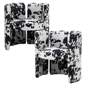Velvet Accent Chairs Set of 2 Unique Barrel Upholstered Chair with Circular Backrest Modern Design Cute Side Decorative Chairs for Living Room/Lounge/Bedroom/Reading Room,Cow