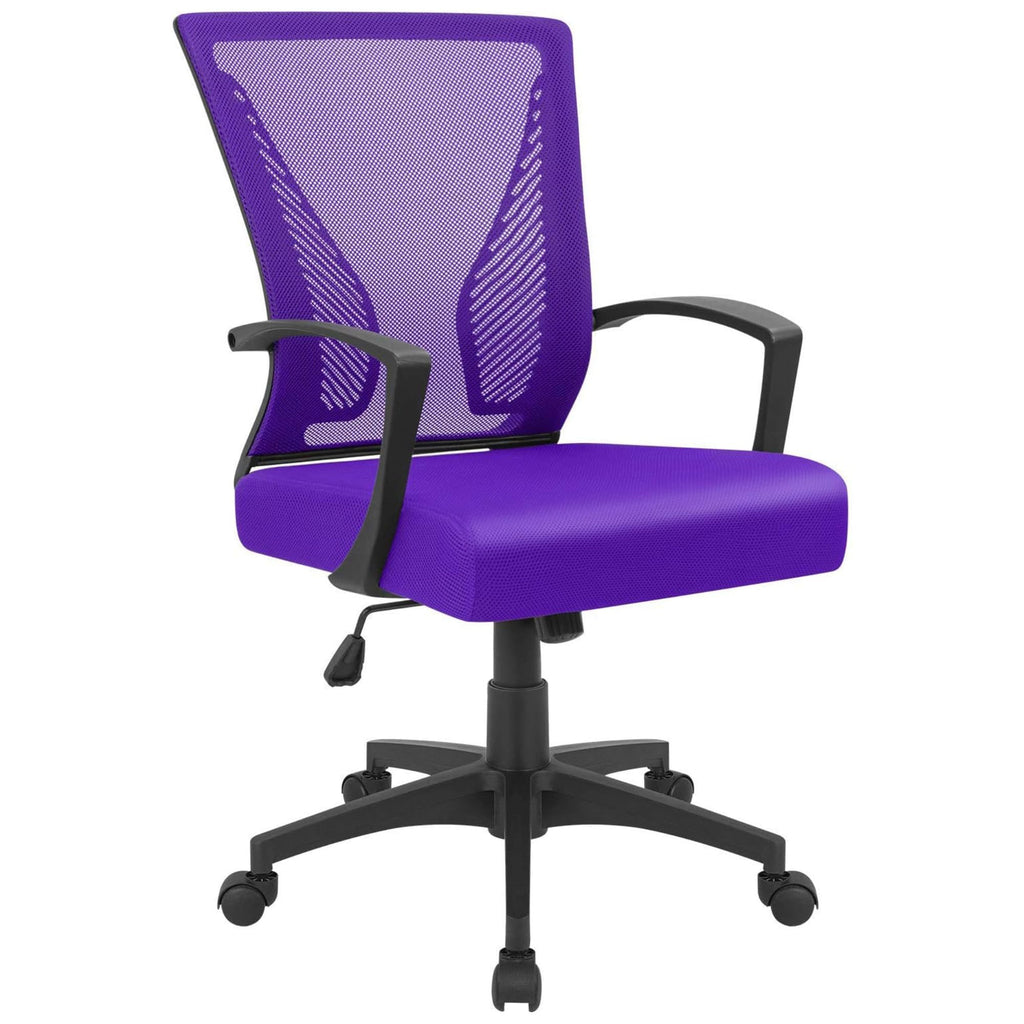 Office Chair Ergonomic Computer Desk Mesh Chair Mid Back Swivel Lumbar Support with Armrest (1, Violet)
