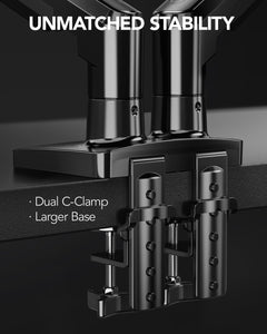 Dual Monitor Stand, Fully Adjustable Gaming Monitor Desk Mount for 13–27″ Computer Screens, Full Motion VESA 75x75/100x100 with C-Clamp & Grommet Base, Each Arm Holds 4.4 to 19.8 lbs