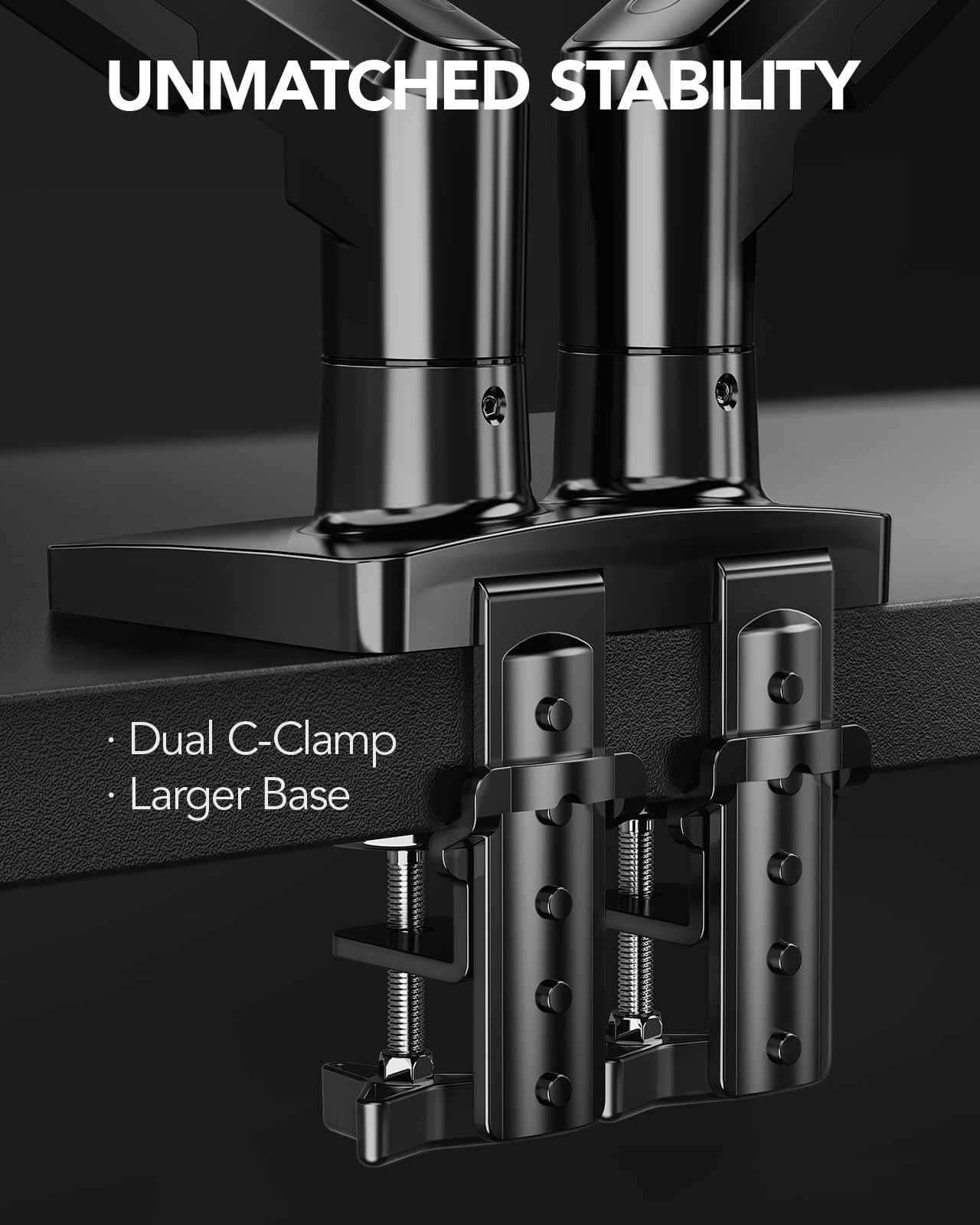 FlowLift™ Dual Monitor Stand, Fully Adjustable Gaming Monitor Desk Mount for 13–30″ Computer Screens, Full Motion VESA 75x75/100x100 with C-Clamp & Grommet Base, Each Arm Holds 4.4 to 19.8 lbs