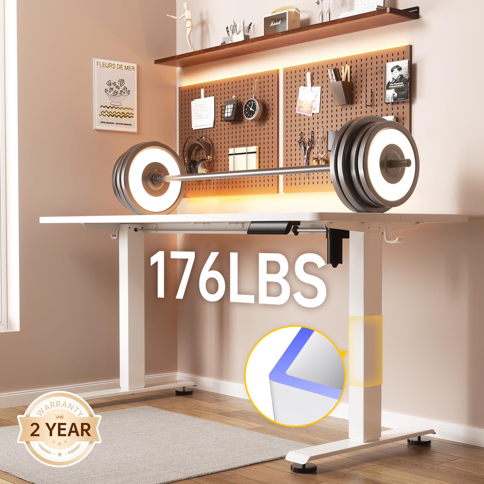 47.2 Inch Large Electric Standing Desk, Heights Adjustable, Sit to Stand Up, Work Home Office Computer Table for Study, Walking Pad, Writing, and Games, Wooden Desktop Desks, White