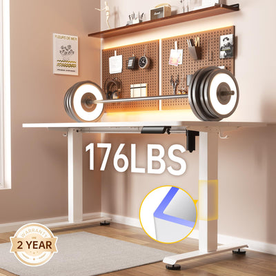63x23.6 Inch Large Electric Standing Desk, Heights Adjustable,Sit to Stand Up, Work Home Office Computer Table for Walking Pad, Wooden Desktop Desks, White