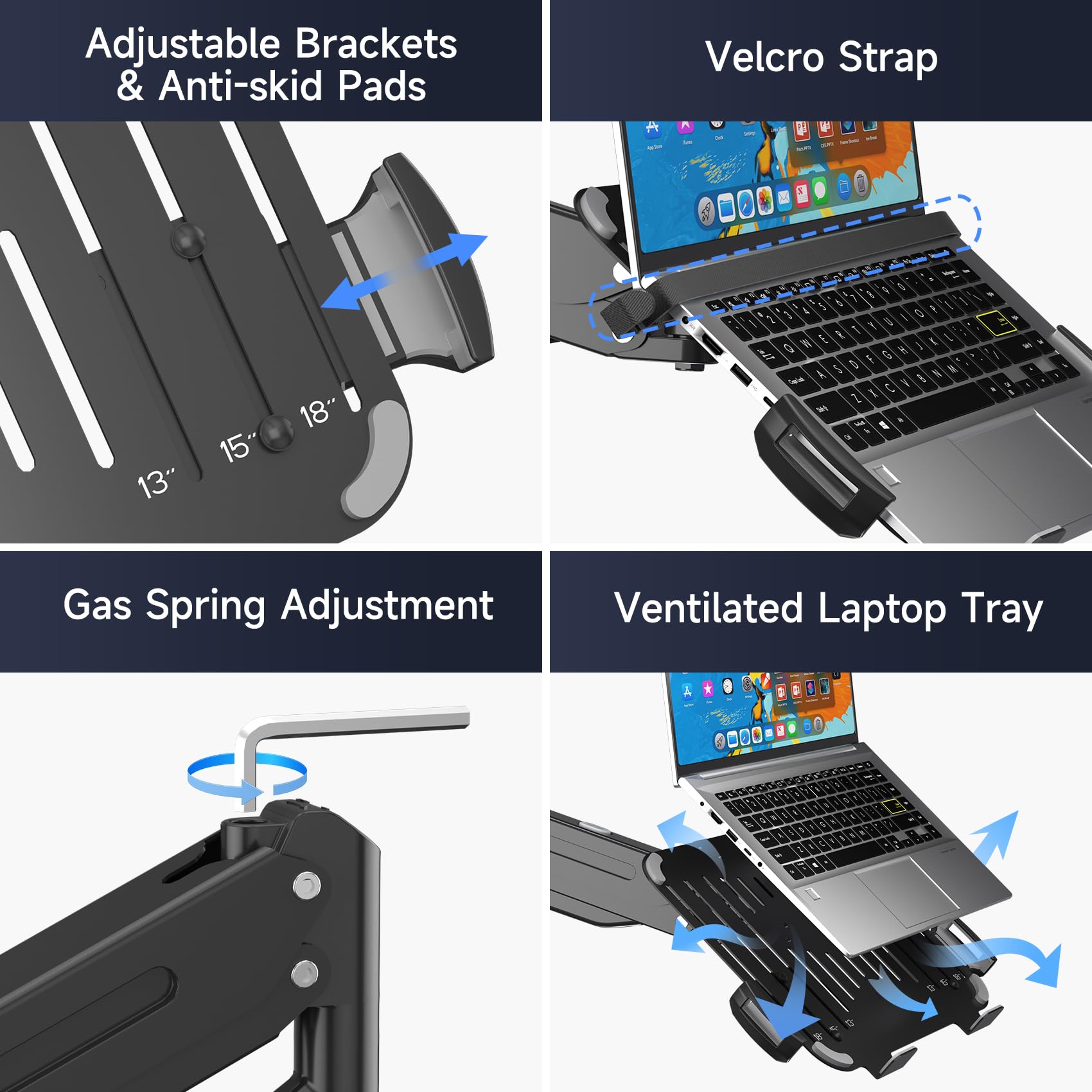 Laptop Desk Mount, Fully Adjustable Monitor and Laptop Mount Stand for 11-17 Inch Notebook and 17-32 inch Monitor Screen,Holds 22lbs with Vented Tray