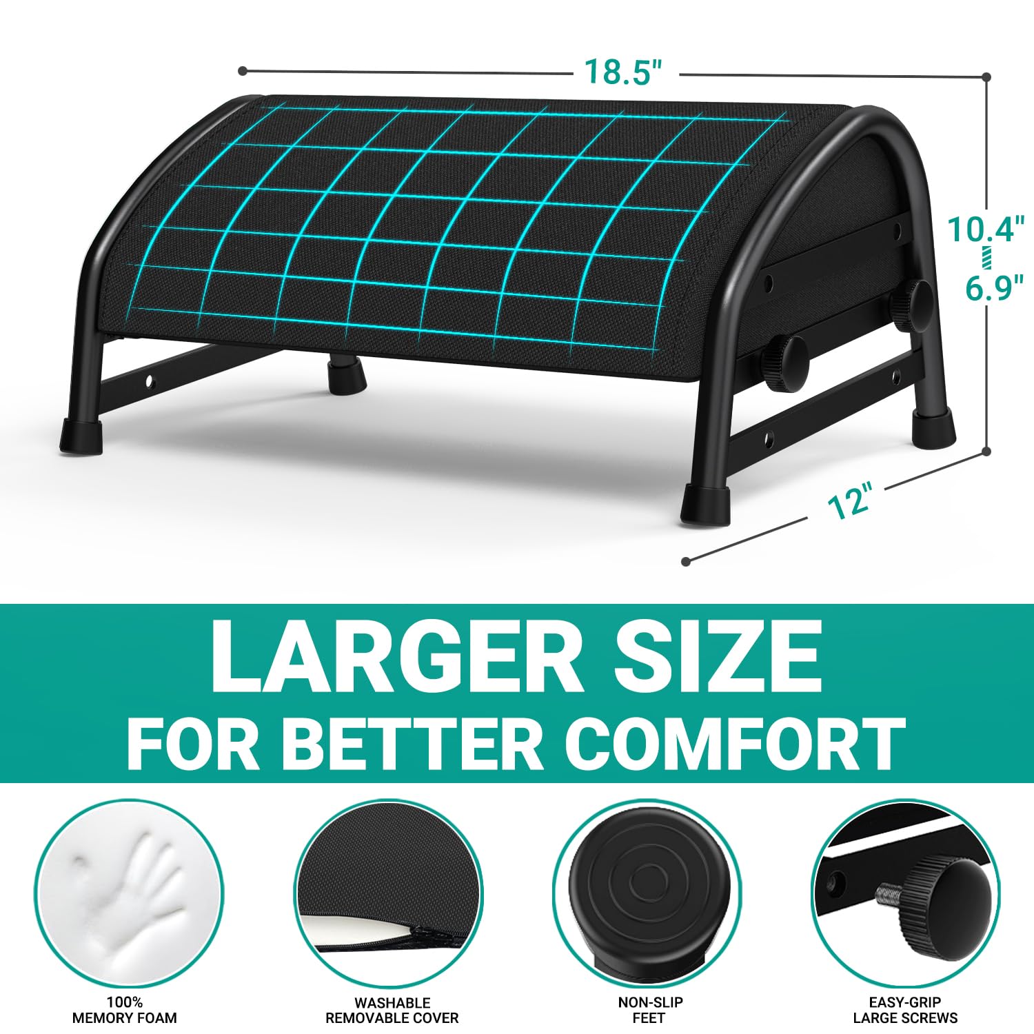 Adjustable Foot Rest for Under Desk at Work, Ergonomic Foot Stools with 7 Positions, Elevated Cushion Under Desk Footrest with Metal Frame, Leg Rest Used for Home, Car, PC Gaming Accessories