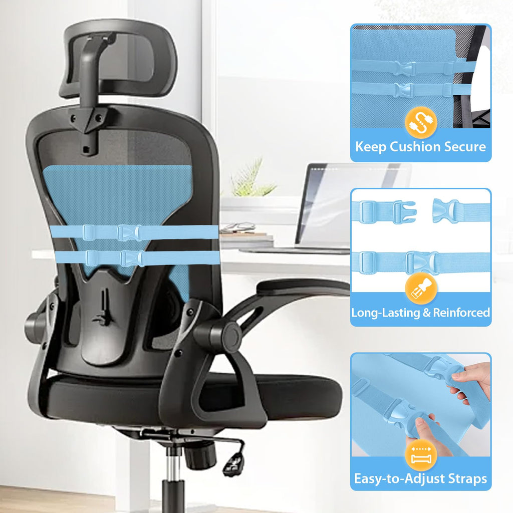 Lumbar Support Pillow for Office Chair, Car & Gaming Chair, Ergonomic Memory Foam Cushion for Back Comfort, Zoned Back Support, Double Adjustable Straps,Breathable Washable Cover,Light Blue