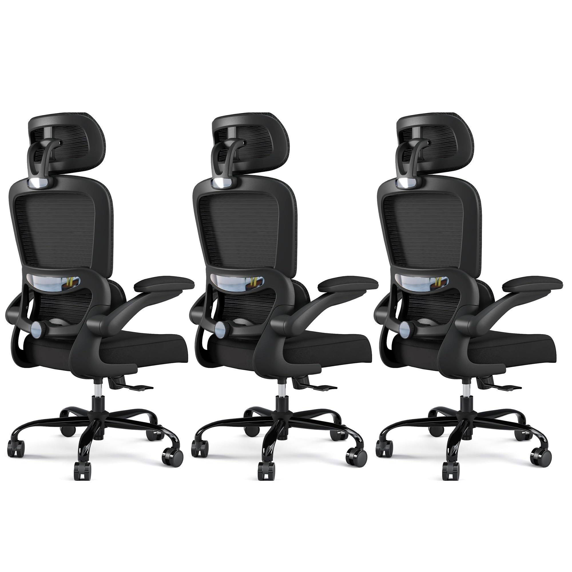 ( Black Pack of 3) Office Chair Ergonomic Desk Chair, 330 LBS Home Mesh Office Desk Chairs with Wheels, Comfortable Gaming Chairs