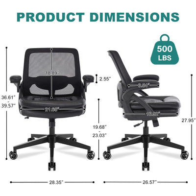 Big and Tall Office Chair, 500lbs Heavy Duty Ergonomic Mesh, Black