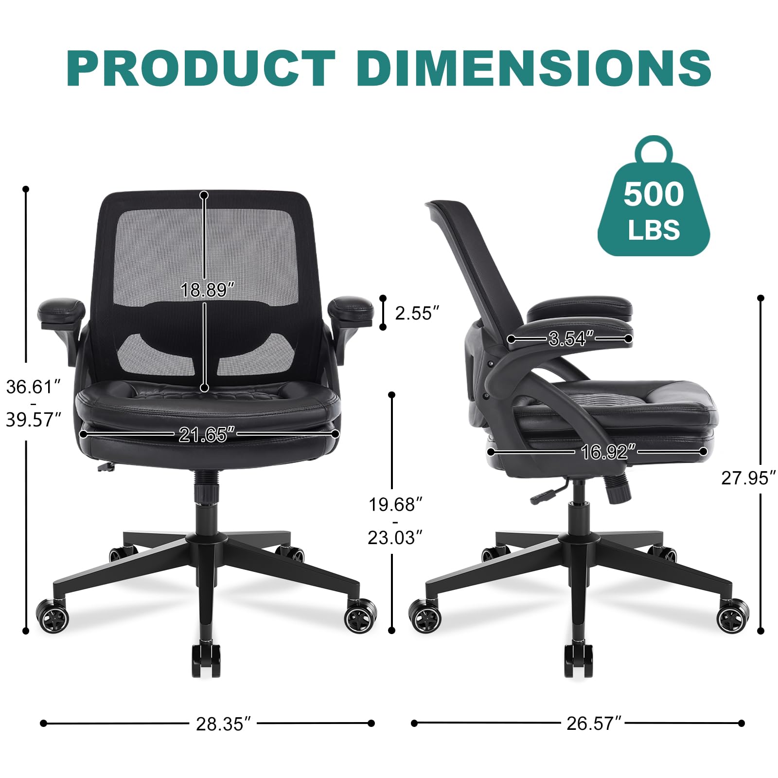 Big and Tall Office Chair, 500lbs Heavy Duty Ergonomic Mesh, Black