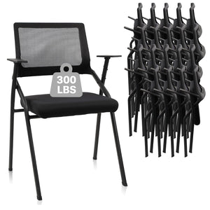 Black (20pk), Stackable & Foldable Office Chairs with Ergonomic Lumbar Support and Thickened Seat Cushion, Folding Mesh Fabric Reception Guest Chair for School Church Lobby Conference Room,