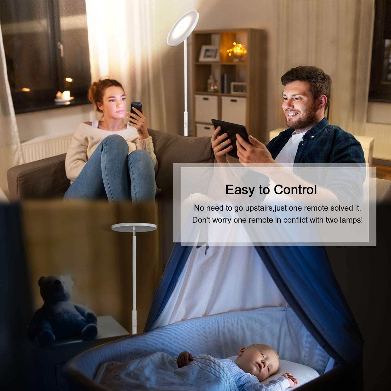 Floor Lamp,30W/2400LM Sky LED Modern Torchiere 3 Color Temperatures Super Bright -Tall Standing Pole Light with Remote & Touch Control for Living Room,Bed Room,Office (Pearl White)