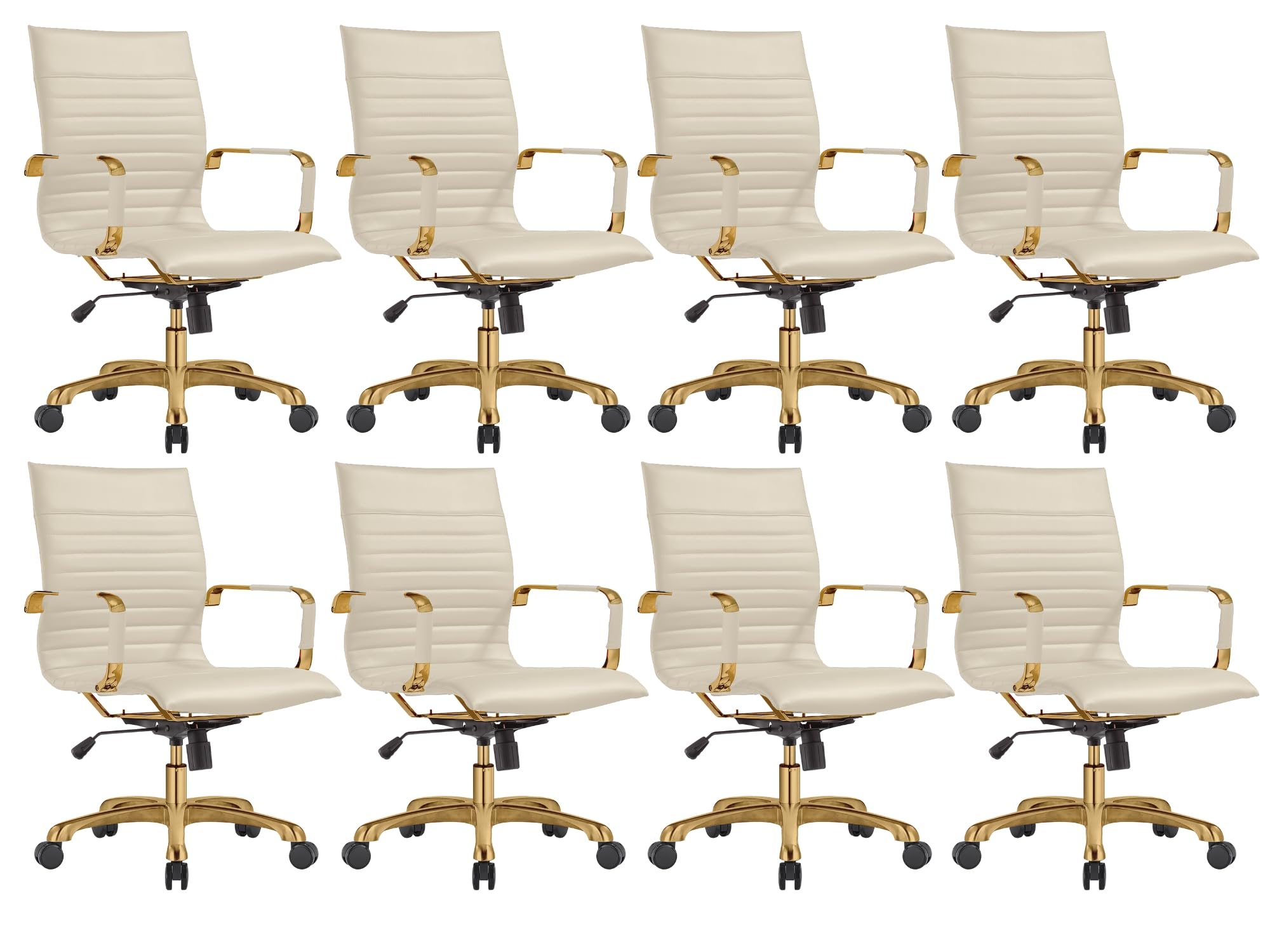 Qty 8 Modern Ergonomic Executive Office Chair, High-Back Leather Conference Desk Chair with Adjustable Height, Tilt Control, 360° Swivel & Gold Frame for Home Office