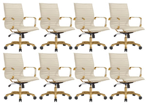 Qty 8 Modern Ergonomic Executive Office Chair, High-Back Leather Conference Desk Chair with Adjustable Height, Tilt Control, 360° Swivel & Gold Frame for Home Office