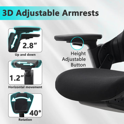 Swivel Executive Chair, Adjustable Ergonomic Computer Chair with 3D Armrest and Lumbar Support, Mesh Backrest Task Chair for Home Office Conference Room