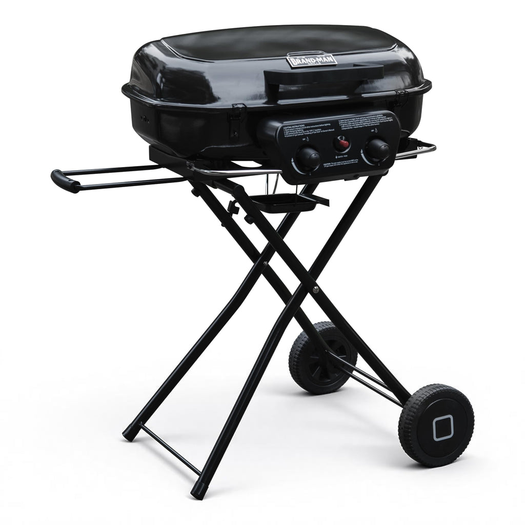 Portable Propane Gas Grill with Folding Cart and Push-Button Ignition, Standup Design for Camping, Tailgating, Backyard BBQ, Patio, Outdoor Cooking (Black)