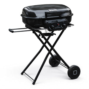 Portable Propane Gas Grill with Folding Cart and Push-Button Ignition, Standup Design for Camping, Tailgating, Backyard BBQ, Patio, Outdoor Cooking (Black)