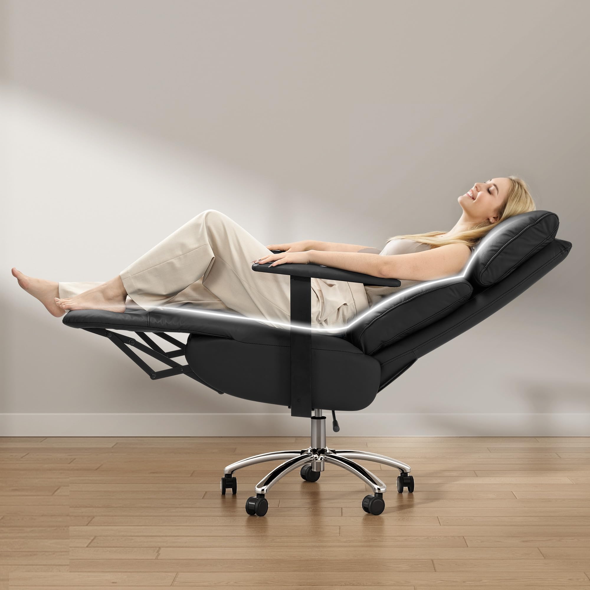 Reclining Office Chair | 170° Ergonomic Leather Chair with Adjustable Headrest, Footrest & 420lb Capacity