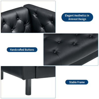 81 in Leather Couch for Living Room, Modern Leather Sofa with Deep Seat, Handmade Button Tufted 3 Seater Sofa, Chesterfield Couch for Apartment or Office, Black