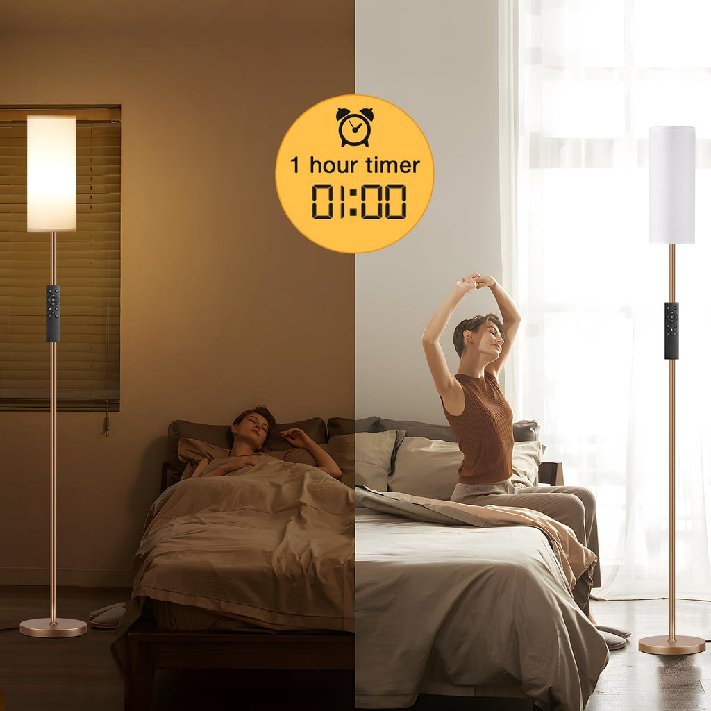 64'' Floor Lamps for Living Room with Remote Control and Stepless Dimmable Colors Temperature & Brightness, 9W Bulb Included(White Lampshade & Brown Pole)