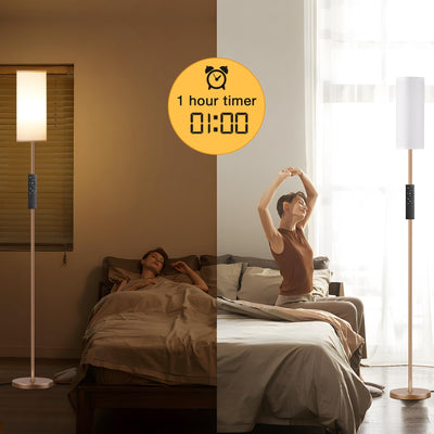64'' Floor Lamps for Living Room with Remote Control and Stepless Dimmable Colors Temperature & Brightness, 9W Bulb Included(White Lampshade & Brown Pole)