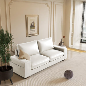 Faux Leather Couch, Mid Century Modern Comfy Loveseat Sofa with Wide Arm, Side Pockets, Solid Wooden Frame for Office, Living Room and Bedroom, 3 Seater (White, 88.58 inches)