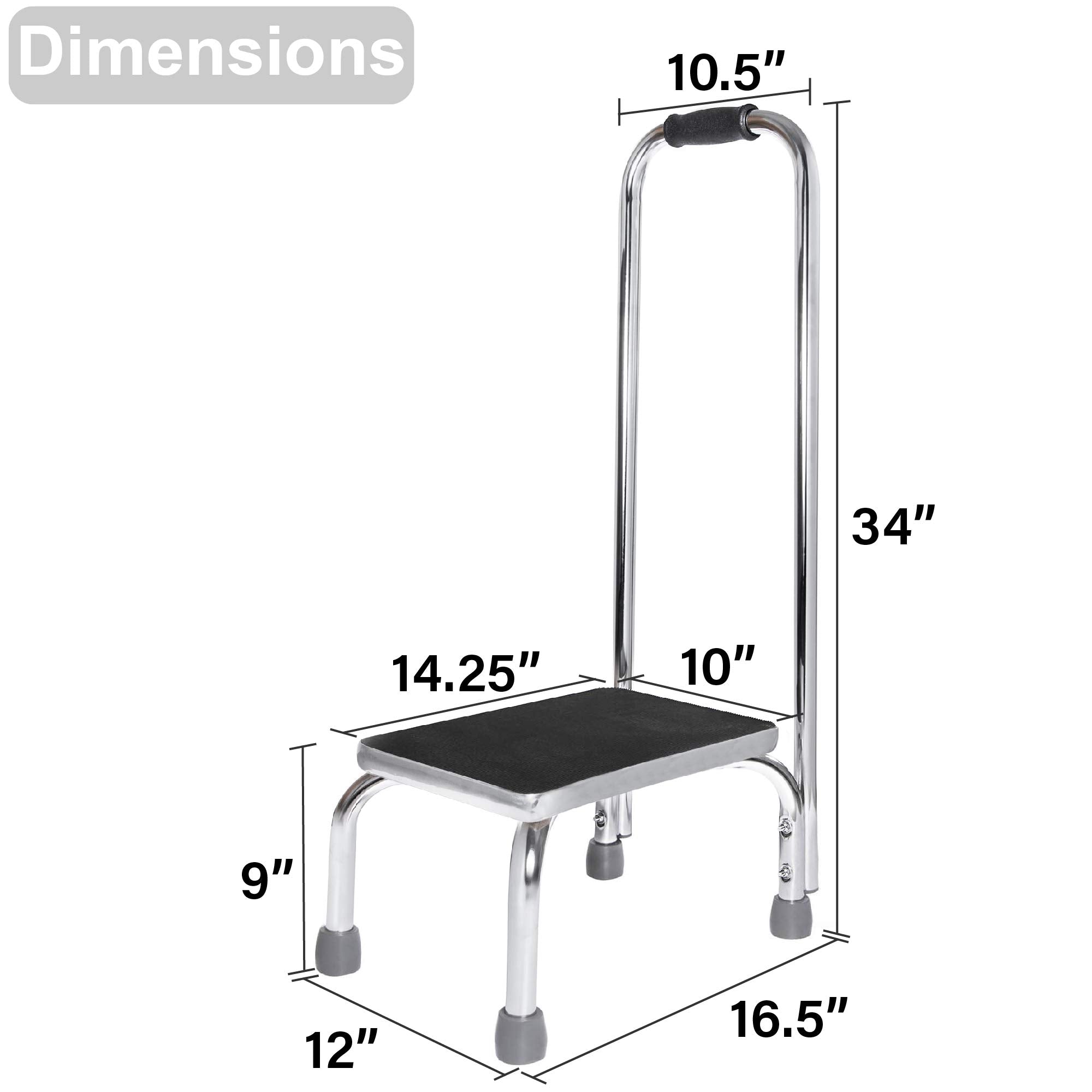 Medical Foot Step Stool with Handle and Anti Skid Rubber Platform, Lightweight and Sturdy Stool for Children, Adults and Seniors, Chrome