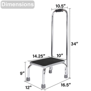 Medical Foot Step Stool with Handle and Anti Skid Rubber Platform, Lightweight and Sturdy Stool for Children, Adults and Seniors, Chrome