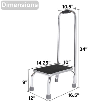 Medical Foot Step Stool with Handle and Anti Skid Rubber Platform, Lightweight and Sturdy Stool for Children, Adults and Seniors, Chrome