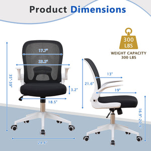 (2PCS White) Foldable Office Chair for Small Spaces | Home Office Folding Desk Chairs with Wheels and Flip Up Arms | Ergonomic Mesh Computer Chair for Adults & Kids