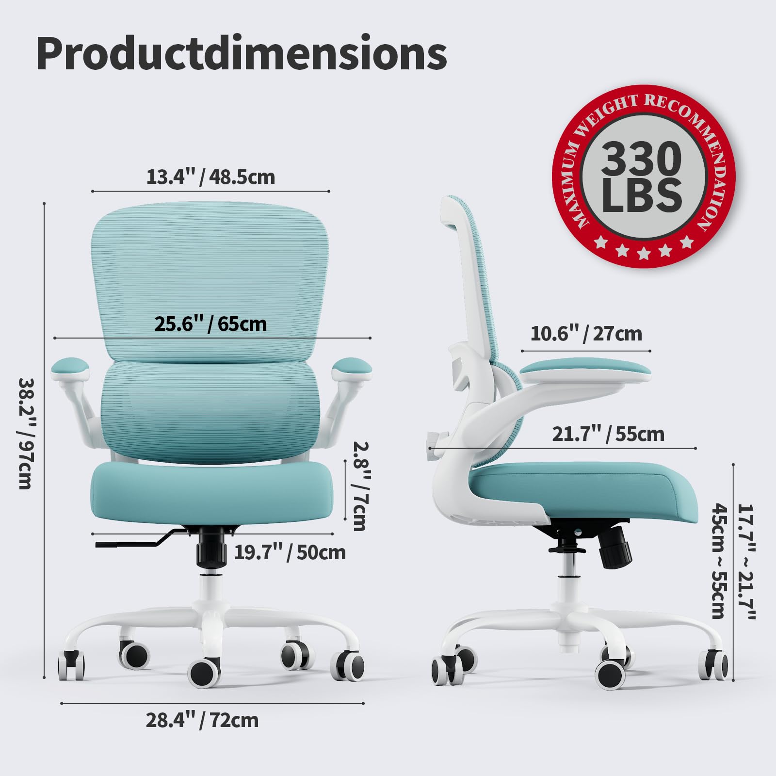 Office Chair - Ergonomic Desk Chair with Adjustable Lumbar Support, Mesh Computer Chair, Executive Chairs for Home Office Comfortable Lumbar Support (Mint Green)