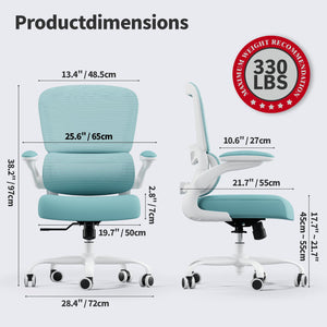 Office Chair - Ergonomic Desk Chair with Adjustable Lumbar Support, Mesh Computer Chair, Executive Chairs for Home Office Comfortable Lumbar Support (Mint Green)