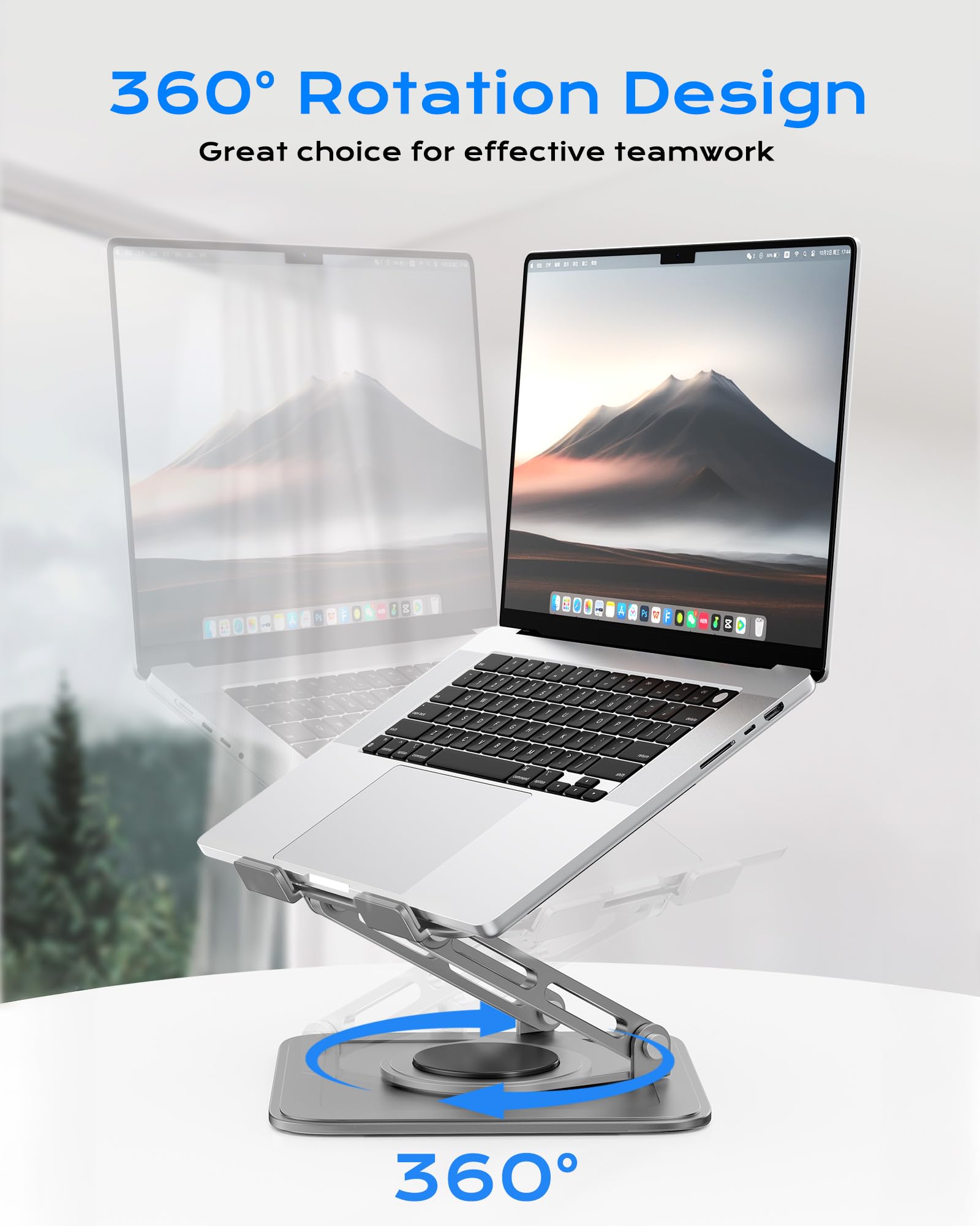 Adjustable Laptop Stand for Desk with 360 Base, Ergonomic Laptop Riser, Mount, Holder Notebook Computer Stand for MacBook Air Pro, HP, Dell, XPS, HP 16