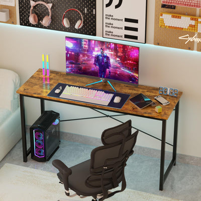 Computer Small Office Desk 32 Inch Student Study Writing Work with Metal Frame Wood Tabletop Modern Simple PC Home Bedroom Table, Rustic Brown