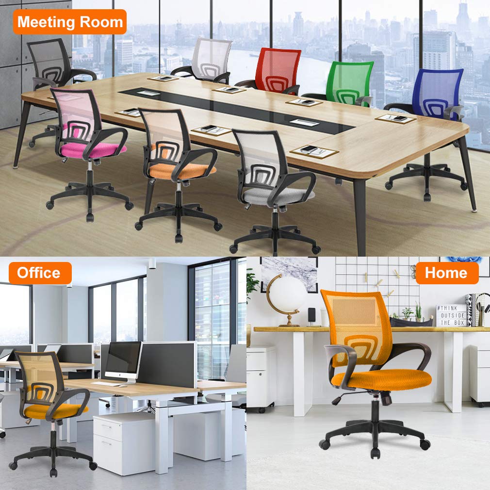 Ergonomic Office Chair | Mid-Back Swivel Desk Chair | Breathable Backrest & Lumbar Support | Adjustable Height | Sponge Seat | Rolling Wheels | Orange | for Adults & Women | Pack of 2
