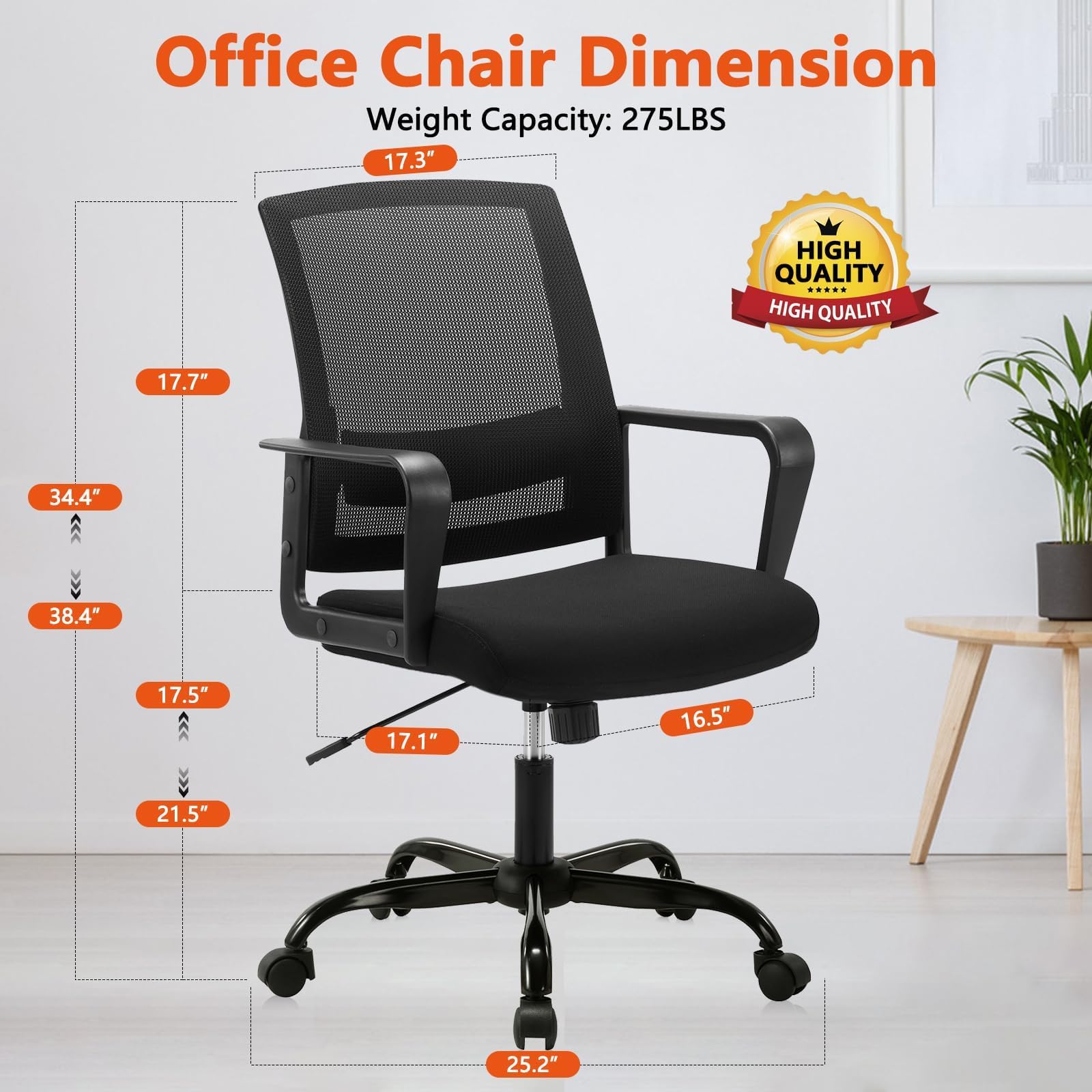 Ergonomic Rolling Mesh Desk Chair with Executive Lumbar Support and Adjustable Swivel Design for Home Office Computer Black 20 Pack