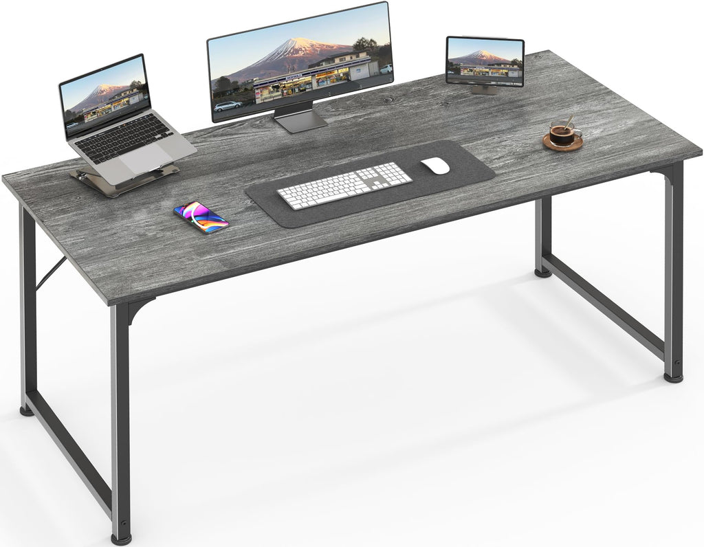 Computer Desk, 55 Inch Home Office Desk, Gaming Writing Work from Home Study Desk, Large Legroom, Sturdy Metal Frame, Modern Simple, Grey