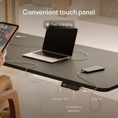 HomePro Standing Desk 54x28 — Made in Europe, Ergonomic Sit Stand Home Office Desk, Electric Height Adjustable, Dual Motor, USB & USB-C Charging, Wobble-Free, Touchscreen, 3 Memory Presets
