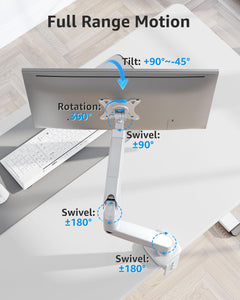 Single Monitor Desk Mount Holds Screen up to 32 inch, Height Adjustable Monitor Arm, Full Motion Computer Monitors Stand with Clamp/Grommet Base, VESA Mounts Fit 4.4-17.6lbs Computer, White