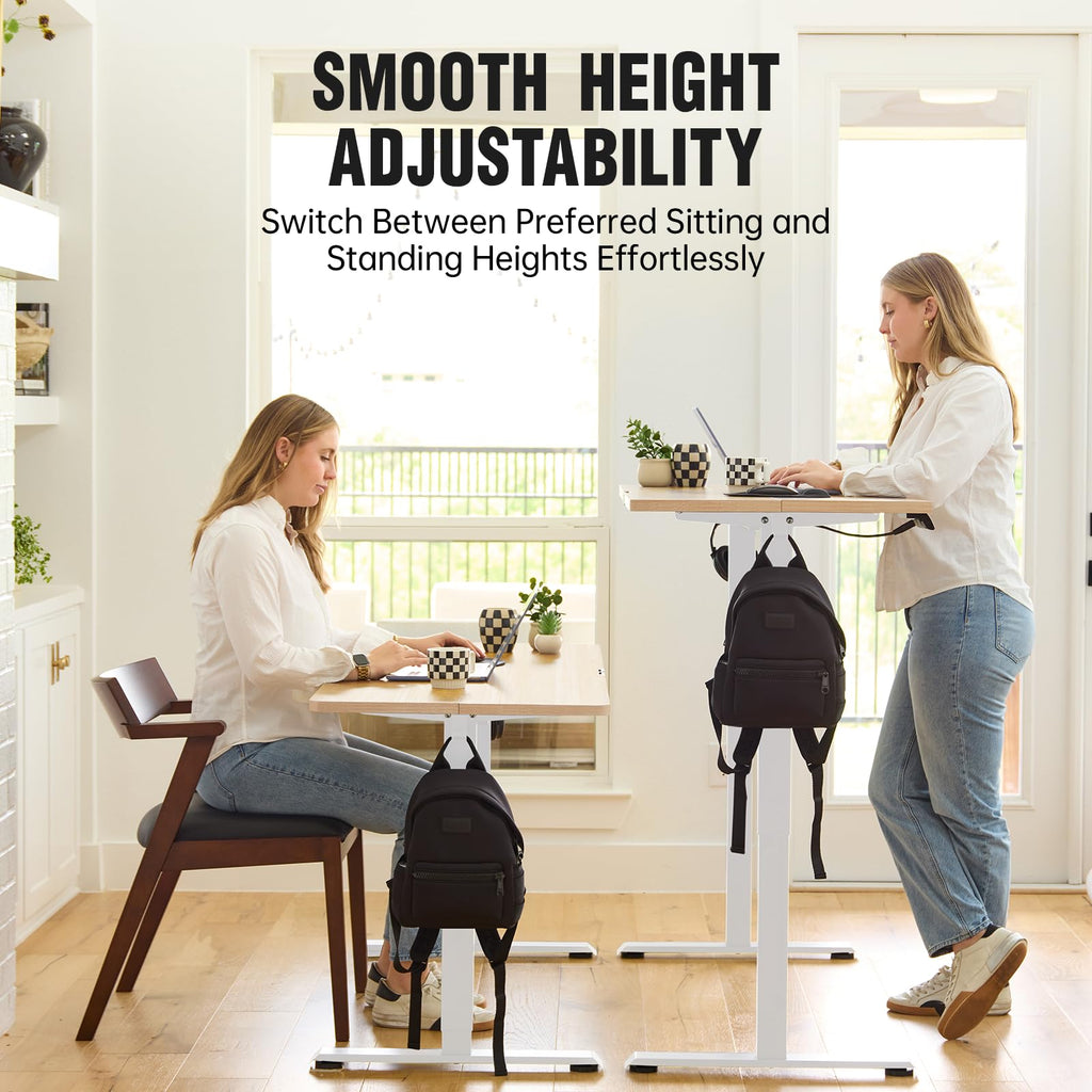 47.2 Inch Electric Standing Desk, Height Adjustable Sit Stand Up, Wood Desktop, Work Home Office Computer PC Desks, Gaming Writing Study Bedroom Rising Table, Nature