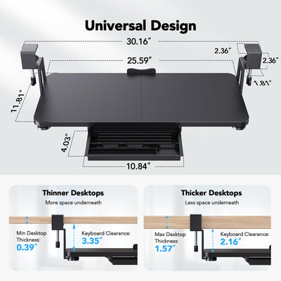Large Under Desk Keyboard Tray with Sturdy C-Clamp Mount, 26 (30.16