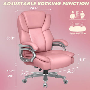 Big and Tall Office Chair,500lbs Capacity Heavy Duty Office Chair for Heavy People, High Back Executive Computer Chair with Adjustable Lumbar Support, Quiet Rubber Wheel (Pink)