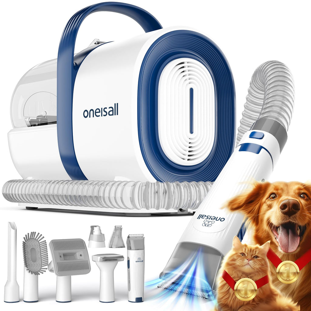 Dog Grooming Vacuum, Pet Grooming Vacuum with Clipper Nail Grinder, 1.5L Dust Cup Dog deshedding Brush with 7 Tools for Shedding Pet Hair, Home Cleaning(Blue)