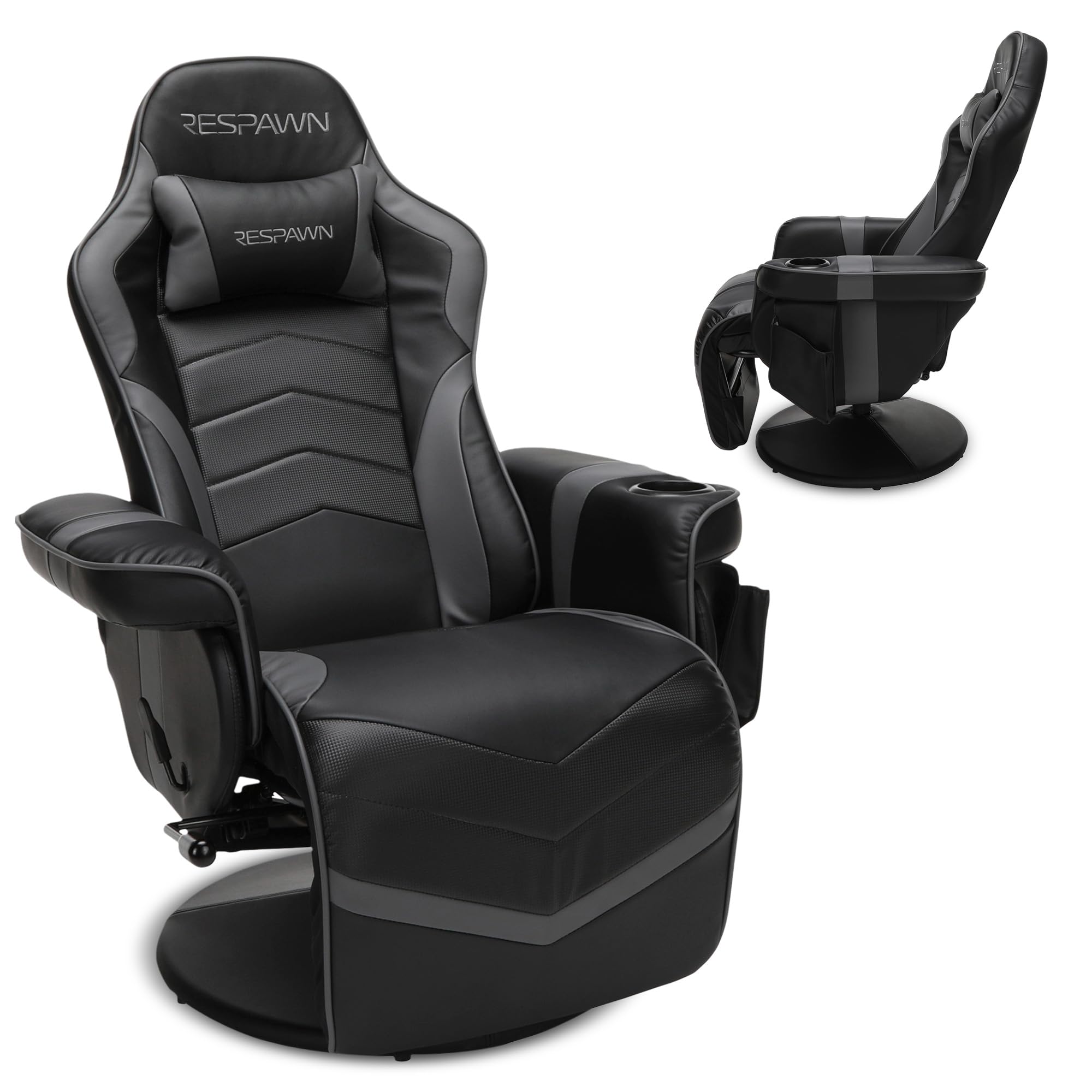 900 Console Gaming Recliner with Footrest and Lumbar Support - Comfortable Ergonomic Gaming Chair with Headrest, No Wheels, Reclining, Heavy Duty, Racing Style Video Game Chairs - Gray