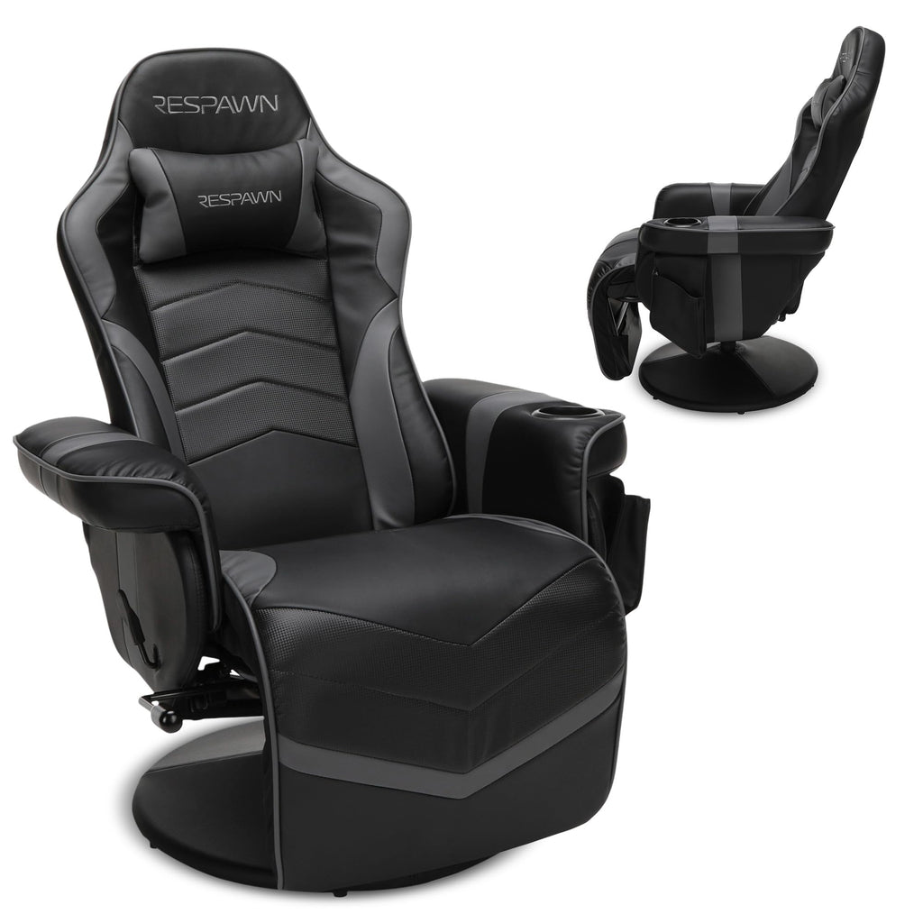 900 Console Gaming Recliner with Footrest and Lumbar Support - Comfortable Ergonomic Gaming Chair with Headrest, No Wheels, Reclining, Heavy Duty, Racing Style Video Game Chairs - Gray